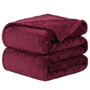 Flannel Fleece Bed Blankets Microfiber Plush 330GSM 66"x90" Burgundy